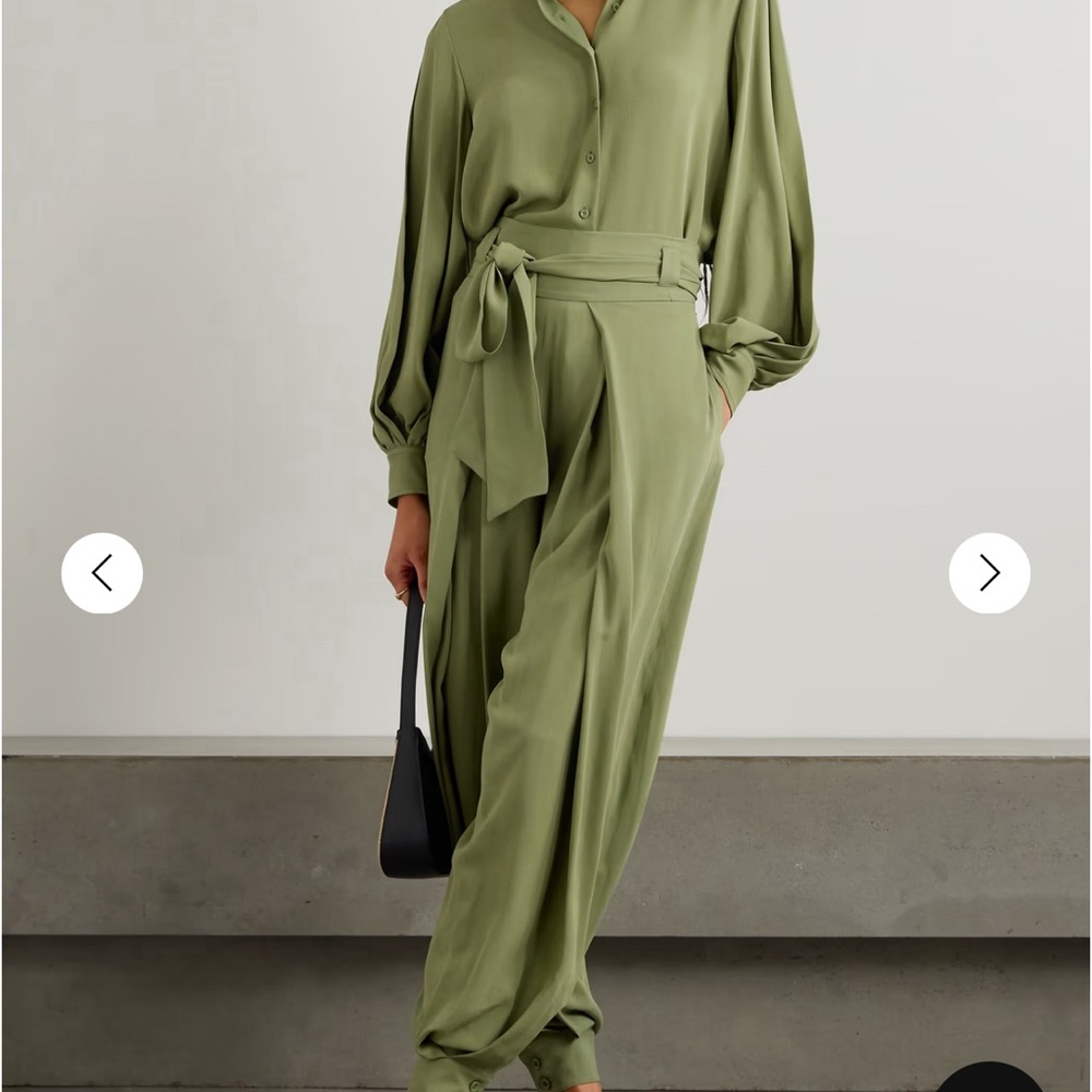 LORO PIANA Sheryl silk-crepe blouse and Gralan belted pleated tapered pants.